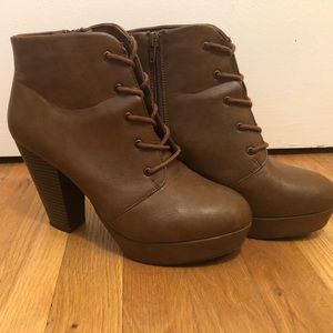 Brown Lace-Up Heeled Booties